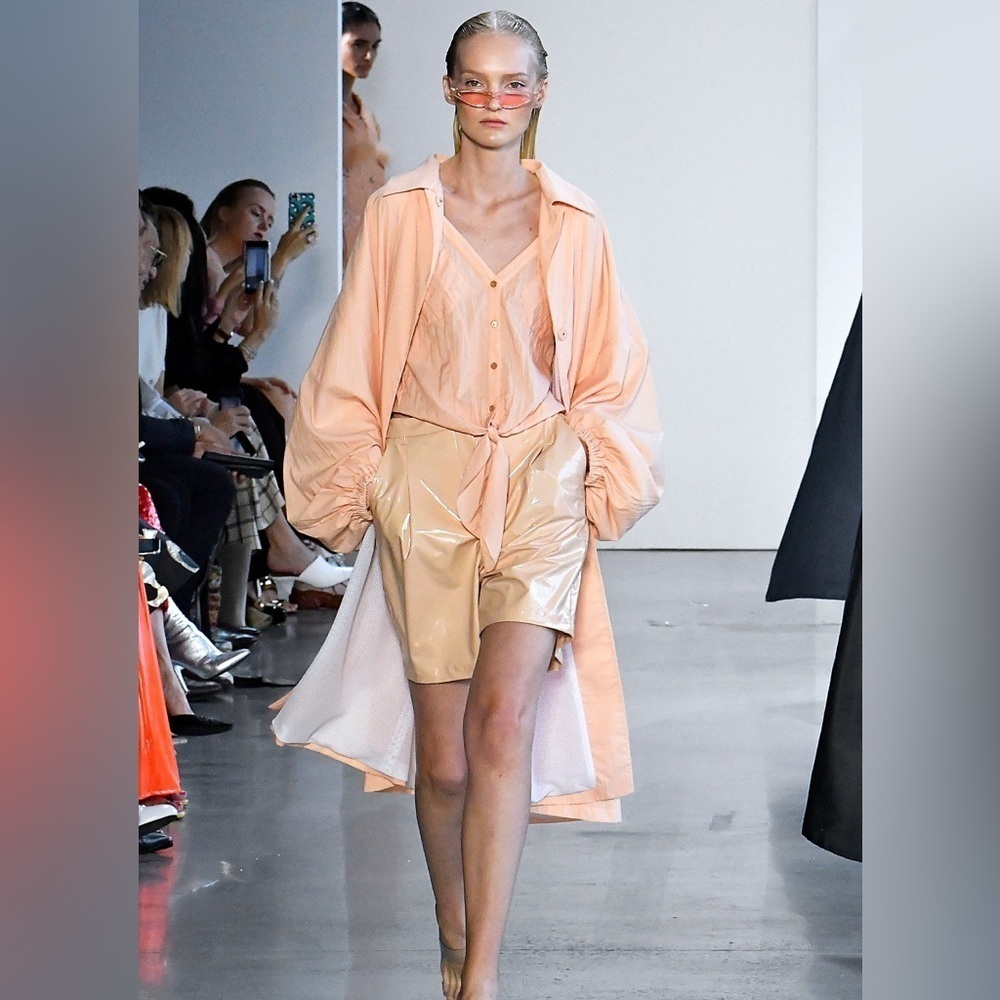 Future Collective - Peach Cinched Waist Hooded Parka Organza Jacket - Picture 2 of 14